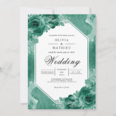 Invitation Mariage turquoise de fleurs d'aquarelle (Devant)