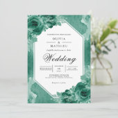Invitation Mariage turquoise de fleurs d'aquarelle (Debout devant)