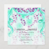 Invitation Mariage Turquoise de manutention du ruban floral (Devant / Derrière)