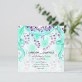 Invitation Mariage Turquoise de manutention du ruban floral (Debout devant)