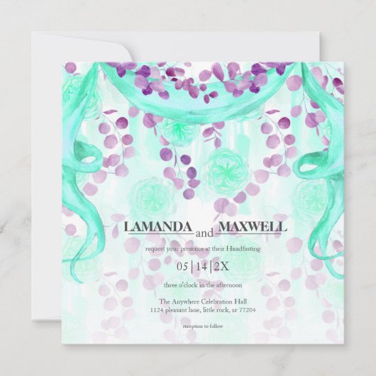 Invitation Mariage Turquoise de manutention du ruban floral (Devant)