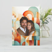 Invitation Mariage Turquoise de Pêche Bleu Orange Géométrique (Debout devant)