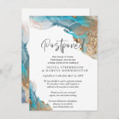 Invitation Mariage Turquoise différé et Abstrait or (Devant / Derrière)