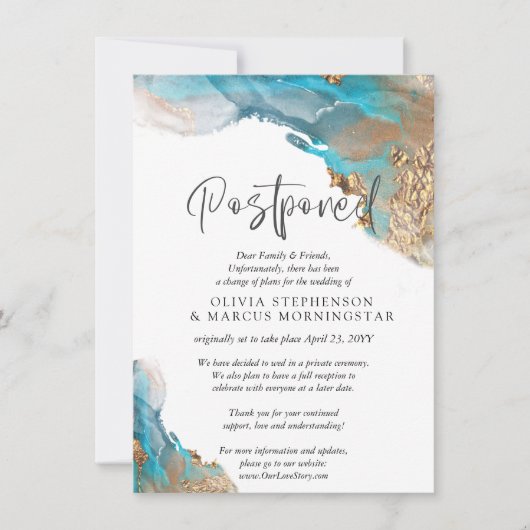 Invitation Mariage Turquoise différé et Abstrait or (Devant)