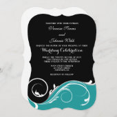 Invitation Mariage turquoise en noir bracelet noir invite (Devant / Derrière)