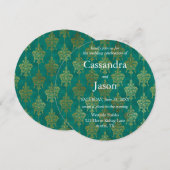 Invitation Mariage Turquoise et Gold (Devant / Derrière)