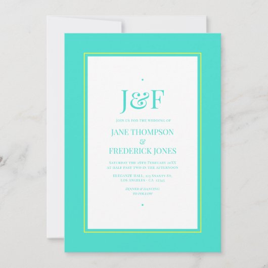 Invitation Mariage Turquoise et Jaune Citron (Devant)