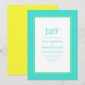 Invitation Mariage Turquoise et Jaune Citron (Devant / Derrière)