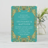 Invitation Mariage Turquoise et Or (Debout devant)
