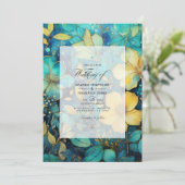 Invitation Mariage turquoise et or Floral (Debout devant)