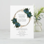 Invitation Mariage turquoise et or Floral (Debout devant)