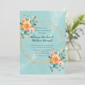 Invitation Mariage Turquoise et Orange Peony (Debout devant)