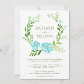 Invitation Mariage turquoise et vert de la couronne végétale (Devant)