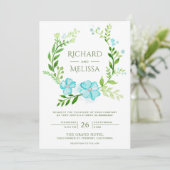 Invitation Mariage turquoise et vert de la couronne végétale (Debout devant)