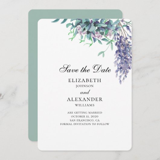 Invitation Mariage turquoise et violet. Floral enregistrer la (Devant / Derrière)