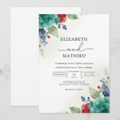 Invitation Mariage turquoise Floral Botanique (Devant / Derrière)