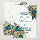 Invitation Mariage turquoise & Gold personnalisé (Devant / Derrière)