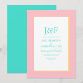 Invitation Mariage Turquoise, Jaune et Rose (Devant / Derrière)