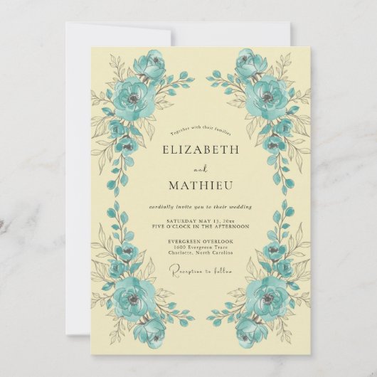 Invitation Mariage Turquoise Lemon Paeony (Devant)