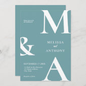 Invitation Mariage Turquoise minimaliste moderne (Devant / Derrière)