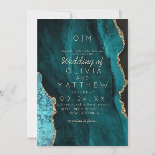 Invitation Mariage Turquoise moderne Agate (Devant)