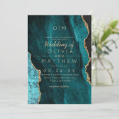 Invitation Mariage Turquoise moderne Agate (Debout devant)