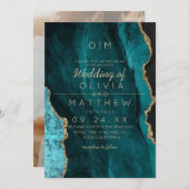 Invitation Mariage Turquoise moderne Agate (Devant / Derrière)