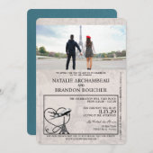 Invitation Mariage turquoise Paris Passport (Devant / Derrière)