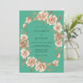 Invitation Mariage Turquoise Pivoine (Debout devant)