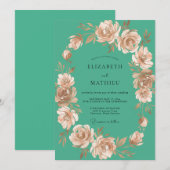 Invitation Mariage Turquoise Pivoine (Devant / Derrière)