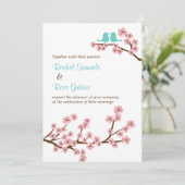 Invitation Mariage Turquoise & Rose Cerise Blossom (Vertical) (Debout devant)
