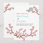 Invitation Mariage Turquoise & Rose Cerise Blossom (Vertical) (Devant / Derrière)