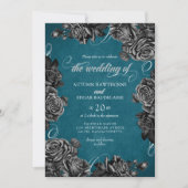 Invitation Mariage turquoise Rose noir (Devant)