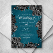 Invitation Mariage turquoise Rose noir