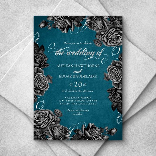 Invitation Mariage turquoise Rose noir