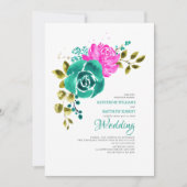 Invitation Mariage turquoise rose pâle (Devant)