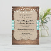 Invitation Mariage turquoise Rustic Burlap Lumières en bois I (Debout devant)