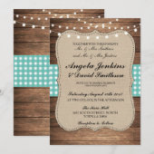 Invitation Mariage turquoise Rustic Burlap Lumières en bois I (Devant / Derrière)