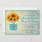 Invitation Mariage Turquoise rustique Mason Jar Sunflower Inv (Devant)