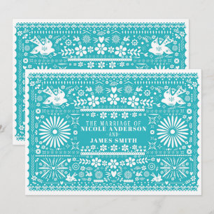 Invitation Mariage turquoise sarcelle coupe picado mexicain