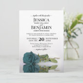 Invitation Mariage Turquoise Turquoise  à longue tige Rose él (Debout devant)