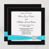 Invitation Mariage Turquoise turquoise bleu noir (Devant / Derrière)