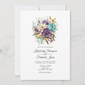 Invitation Mariage turquoise, violet et or (Devant)