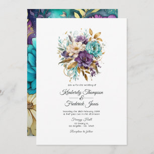 Invitation Mariage turquoise, violet et or