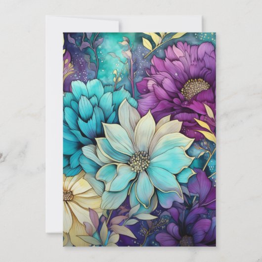 Invitation Mariage turquoise, violet et or (Dos)