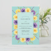 Invitation Mariage Turquoise Violet Ranunculus Eucalyptus (Debout devant)