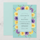 Invitation Mariage Turquoise Violet Ranunculus Eucalyptus (Devant / Derrière)