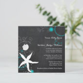 Invitation Mariage Turquoise White Chalkboard Beach (Debout devant)
