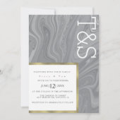 Invitation Mariage Typographie Agate Gris Liquide Marbre (Devant)