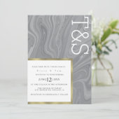 Invitation Mariage Typographie Agate Gris Liquide Marbre (Debout devant)